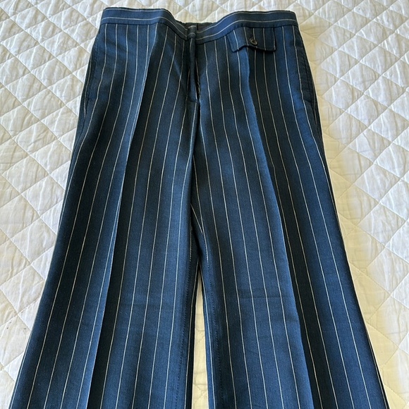 Burberry Linen Suit Pants Navy Blue with Pinstripes Wide Leg Size 38 - Picture 6 of 7
